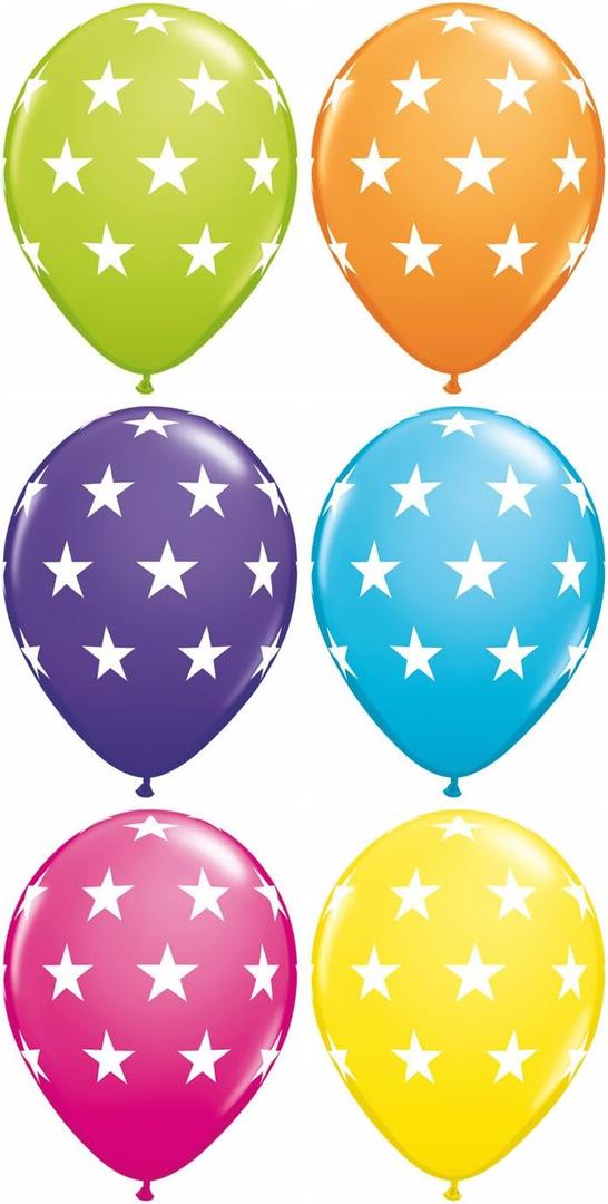 Qualatex 38460 Big Stars - Tropical Assortment Latex Balloons, 11", Multicolor, Pack of 50