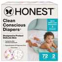 The Honest Company Clean Conscious Diapers® Up to 100% Leak Protection Designed to Protect Delicate Skin Hypoallergenic + Fragrance Free Tutu Cute + Rose Blossom, Size 2, 72 Count