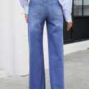 Astylish Women's High Waisted Wide Leg Jeans Stretch Denim Pants with Front Patch Pockets (Blue, L)