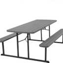 COSCO Outdoor Living 6 ft. Folding Picnic Table, Dark Gray Wood Grain Resin with Gray Steel Legs