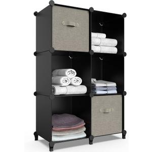 6-Cube Storage Organizer, Closet Organizer Storage Cabinet Shelf Bookcase Bookshelf with Metal Hammer, Storage Cubes Organizer Cabinet for Kids, Closet, Bedroom, Bathroom(11.8x11.8x11.8 inch)Black