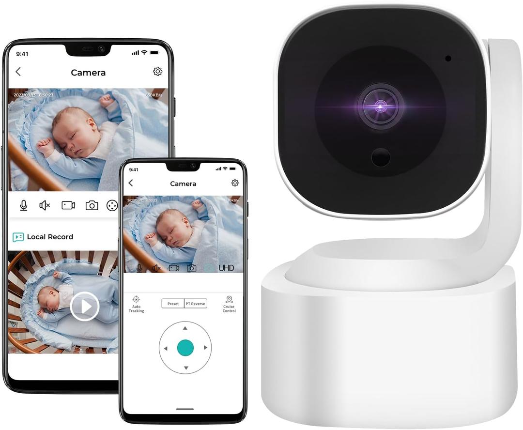 Baby Monitor 3MP 2K Wi-Fi Indoor Pan/Tilt Security Camera with Night Vision, Two-Way Audio, Motion Detection for Baby and Pet Monitor, and Bluetooth Quick Setup, Works with iOS, Android