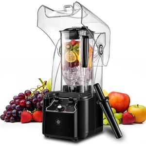 Commercial Blender for Smoothies With Quiet Shield, 2.5HP Motor, Stainless Steel Blade, 80oz Pitcher for Shakes, Smoothies, Ice Crushing, Frozen Drinks, 15 Speeds, Self-Cleaning, Black