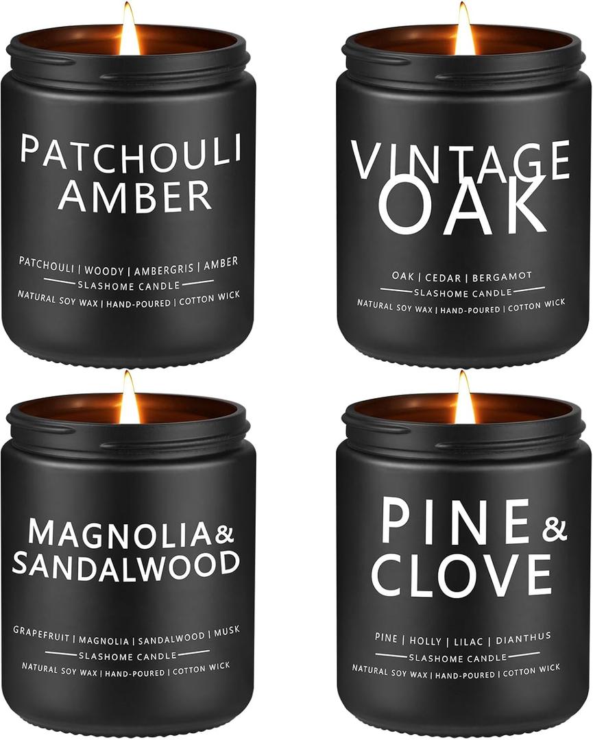 Candles for Men, 4 Pack Scented Candles, Gifts for Father Dad Day, 50 Hours Long Burning Soy Candles for Home Scented (Pine/ Sandalwood/ Patchouli/ Oak)