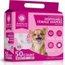 American Kennel Club Female Dog Wrap, Disposable Diapers with Wetness Indicator (XS (916 in), 50, Count) (Extra Small Waist Size 9 - 16 in)