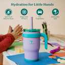 REDUCE 14 Oz Coldee Kids Tumbler with Lid and Straw - Coldee Insulated Travel Mug - Spill-Proof, Sweatproof Stainless Steel, BPA-Free - Includes Handle, Reusable Silicone Straw - Clover Green