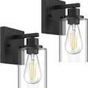 Wall Sconces Set of 2 Matte Black Vanity Lights for Bathroom, Modern Wall Light Fixtures Sconce Lights Indoor with Clear Glass Farmhouse Wall Mount Lamp for Bedroom Mirror Living Room Hallway E26 Base