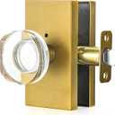 Privacy Door Knob with Lock - Crystal Glass Interior Door Handle for Bedroom Bathroom Closet - Antique Brass, 1 Pack