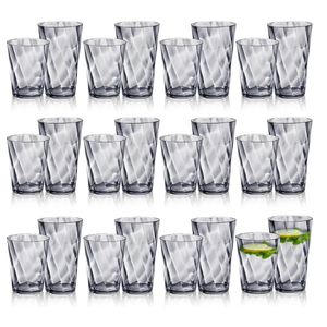 LemonRoad 24 Pack Reusable Plastic Drinking Glasses Set - 20oz & 13.5oz Stackable Tumbler, Shatter-resistant Highball Cups for Water, Cocktail, Iced Coffee, Indoor Outdoor Use, BBQ, Patio, Pool (Grey)