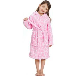 ECHERY Boys Girls Robe Hooded Bathrobe Toddler Robes Soft Coral Fleece Pajamas Unisex Dressing Gown for Kids (4-5T, Pink)