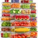 KEMETHY 60 PCS Food Storage Containers with Lids, BPA-Free Plastic Food Containers for Kitchen Storage, Leak Proof, Reusable Meal Prep Containers with Labels & Pen