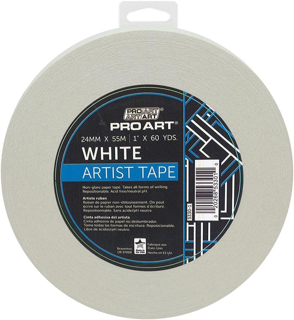 Pro Art 1-Inch by 60-Yards White Artist Tape (5330-1),White, 1-inch x 60-yard Roll