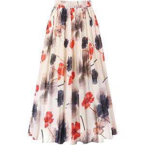 Kingfancy Women's Pleated Skirt Chiffon Elastic Waist A-Line Midi Length Skirt X-LARGE