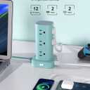Power Strip Tower with Multiple Outlets, Flat Plug Surge Protector Tower Extension Cord with 12 AC Outlets 4 USB Ports (2 USB C), 6FT Cord Power Tower Surge Protector for Home Office Dorm Room, Blue