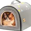 Jiupety Indoor Dog House, 2 in 1 Portable Foldable House Bed with Cover, Pet Tent & Cave Bed for Cats and Small Dogs, M(17"14"13"), Up to 9 Lb, Grey