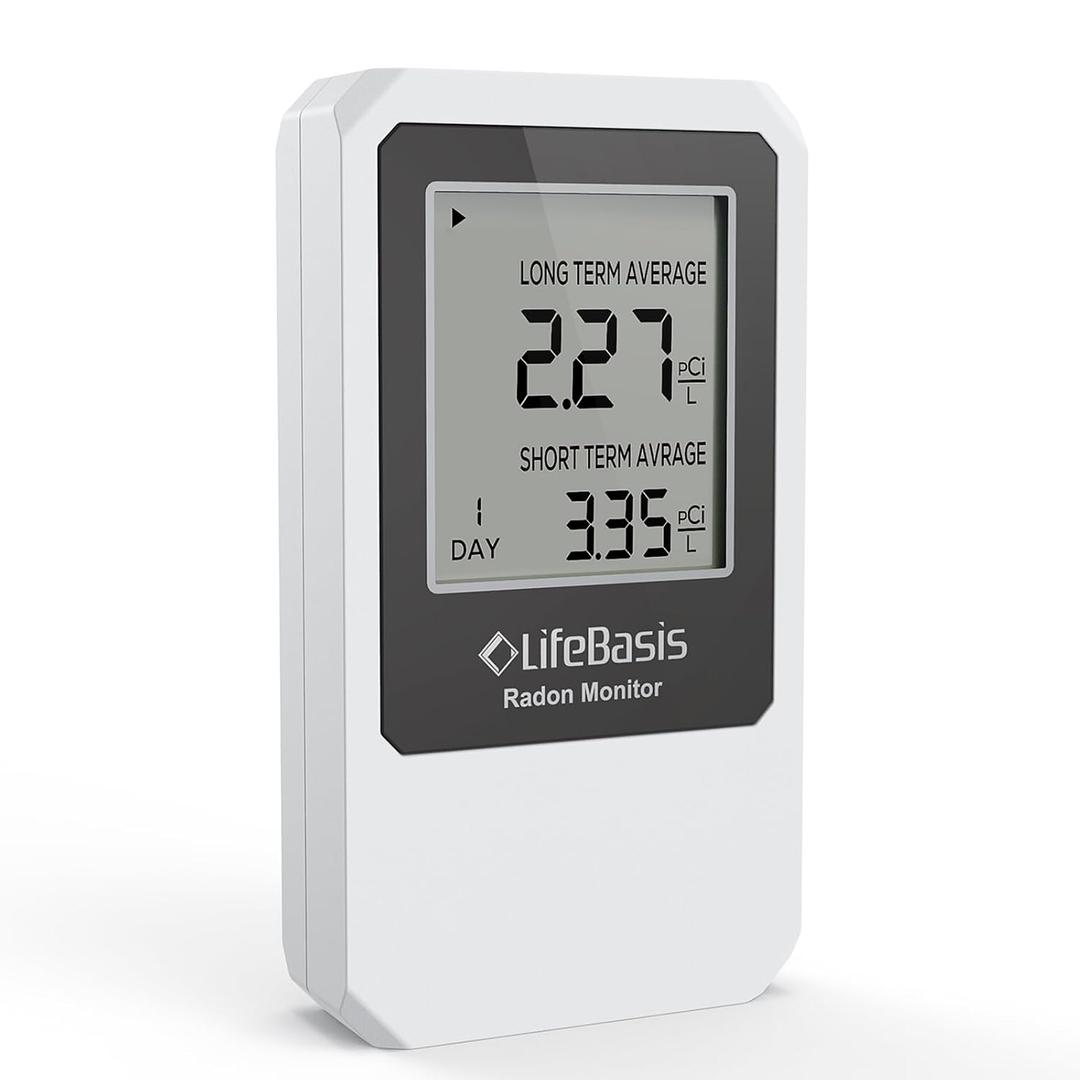 Life Basis Radon Detector for Home Basement, Radon Tester with Long and Short Term Radon Monitoring 0-500 pCi/L Range Battery Operated (Battery Included)- White