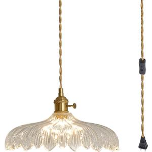 Plug in Pendant Light, Clear Glass Shade Hanging Light, Industrial Pendant Light for Entryway, Dinning Room Lighting Fixture, Bedroom, Kitchen Island (295mm plug in)