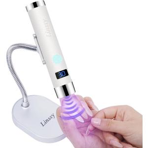 Linssy Mini UV Light for Nails with Auto Sensor & Gooseneck Stand,Portable Cordless Nail Lamp Flash Cure Lamp with LCD Display,Handheld UV Light for Gel Nails at Salon & Home Use (White)