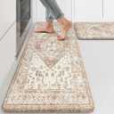 KIMODE Farmhouse Kitchen Mats,Anti Fatigue Kitchen Rugs Sets of 2, Non Slip Waterproof Kitchen Floor Mats, Ergonomic Cushioned Comfort Standing Mat for Laundry, Office, Sink,Desk,Mutil-Khaki (17.3" x 47 "+ 17.3" x 29 "--0.47 inches)