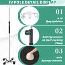 IV Pole with Wheels,47 to 100In Infusion Floor Stand Telescopic with 4 Hooks IV Bag Holder Stand Portable Feeding Pump Stand Stainless Steels Pipe Extension Pole IV Influsion Pole (Silver)