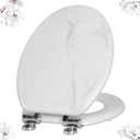 Angel Shield Marble Toilet Seat Durable Molded Wood with Quiet Close,Easy CleanQuick-Release Hinges (Elongated,White Marble)