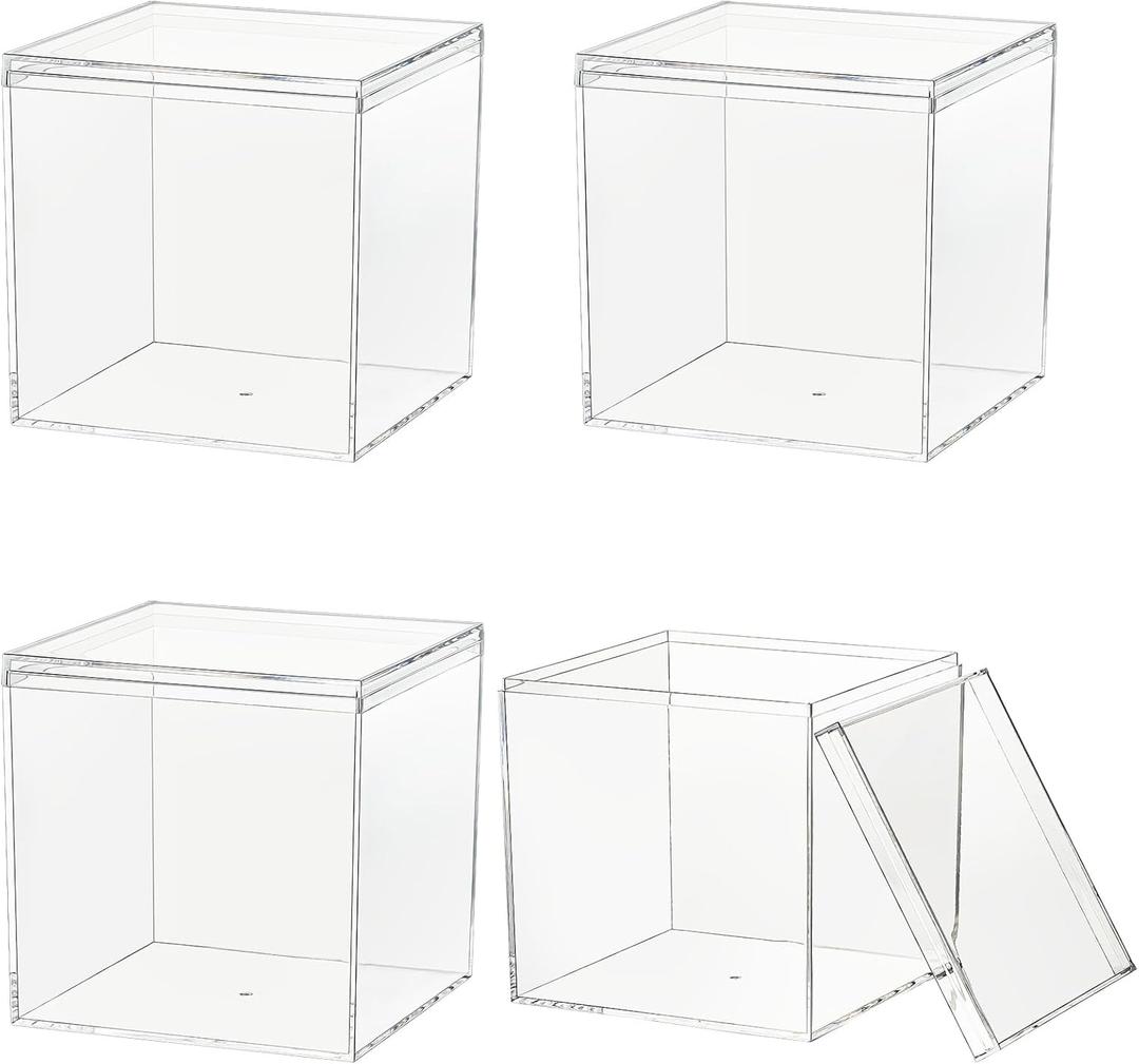 Clear Acrylic Plastic Square Cube 4 Pack 4.7x4.7x4.7Inch/120X120X120mm Acrylic Box with Lid, Storage Boxes Organizer Containers for Candy Pill and Tiny Jewelry