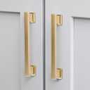 VEHCIL 20 Pack Square Brushed Gold Cabinet Pulls, 5 Inch(128mm) Hole Centers Gold Cabinet Handles Hardware for Kitchen Cupboard Closet Bathroom Dresser Drawer, Solid Zinc Alloy