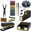 Black Acrylic Desk Accessories Organizer Set of Stapler, Staple Remover, Tape Dispenser, Memo Pad Holder, Scissor, Ballpoint Pen, Binder Clips, Sticky Notes Office Supplies (Acrylic Black)