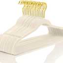 MIZGI Premium Velvet Hangers Pack 50 Pcs Heavyduty - Non Slip Slimline - Velvet Suit Hangers Ivory - Gold Hooks,Space Saving Clothes Hangers