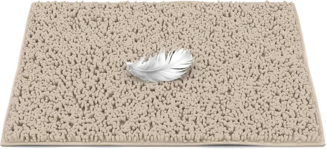 MAYSHINE Plush Shaggy Chenille Bath Mat | Extra Soft, Super Absorbent, Non-Slip Bathroom Rug | Fluffy Microfiber, Area Rug Sets for Bathroom Floor, Kitchen, Living Room | 32"x20" | Beige (1'8" x 2'8" (Rectangular))