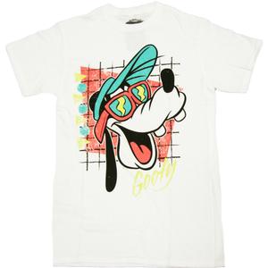 Disney Sunny Goofy 70s Retro Style Adult T Shirt (White, L)