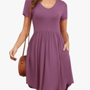 Women's 2025 Summer Short Sleeve Dresses Casual Loose Fit Swing T Shirt Dress V Neck Sundress with Pockets, Small