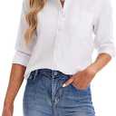 siliteelon Womens Button Down Shirts Long Sleeve Collared Office Work Blouses Tops with Pocket Oxford Shirts, Size M