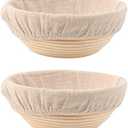 DOYOLLA Bread Proofing Baskets Set of 2 8.5 inch Round Dough Proofing Bowls w/Liners Perfect for Home Sourdough Bakers Baking