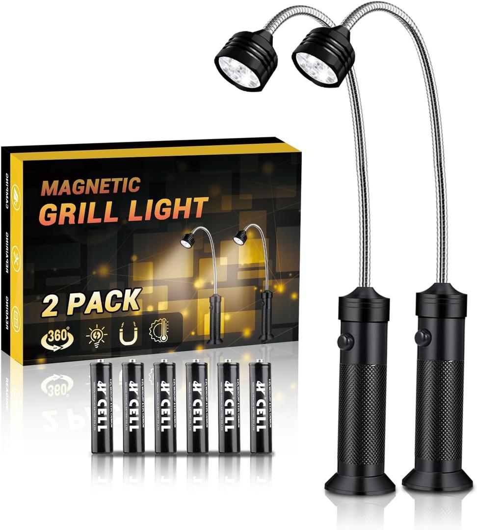 BBQ Grill Light, Barbecue Grilling Accessories for Outdoor Grill with Flexible Neck, Magnetic Base, Christmas Stocking Stuffers Birthday Grilling Gifts for Men Dad, 2 Pack-Batteries Included