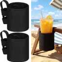 Patelai 2 Pack 4.1x3.5in Beach Chair Cup Holder Camping Chair Drink Holder, Portable Universal Water Bottle Organizer Accessories for Outdoor Beach Camping Lawn Fishing Pool Patio Loungers (Black)