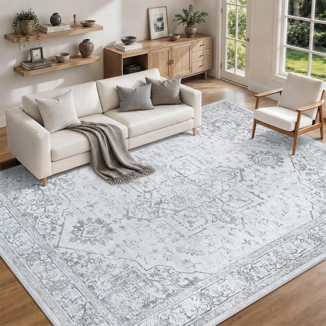 8x10 Washable Area Rugs for Living Room Grey Non-Slip Rug