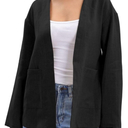 Amazhiyu Women's 100% Linen Lightweight Long Sleeve Open-Front Cardigan Pockets L