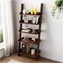 5-Tier Wooden Ladder Shelf Bookcase, H 55" Walnut Ladder Bookshelf Freestanding Storage Shelves Rack Organizer for Living Room, Home Office and Bedroom (23.7"x11.82"x55.12")