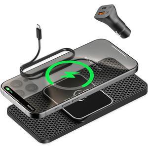 Magnetic Wireless Car Charger PadLOOSAU 15W for MagSafe Charger Non Slip Type C with 40W, for iPhone 16 Car Phone Wireless Charger Charging pad Fit for iPhone 16 15 Pro Max 14 13 12, Airpods