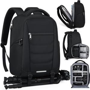 SDYSM Camera Bag Backpack Professional for DSLR SLR Mirrorless Camera Waterproof Laptop Back Pack 15.6 Inch with Rain Cover Anti Theft Travel Case Large Capacity Photography Backpack Black