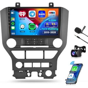 8 CORE 4G+64G Car Radio Stereo for Ford Mustang 2015-2020 with Wireless CarPlay Android Auto, 9 Inch 1280 * 720P IPS Touch Screen Head Unit Android 13 GPS WiFi Bluetooth 32-Band DSP SWC HD Camera