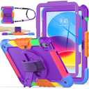 SEYMAC stock Case for iPad (A16) 11th/10th Generation 11''/10.9'' 2025/2022, Full-Body Drop Protection Case with Screen Protector &360° Rotate Hand Strap/Stand, Purple+Colorful