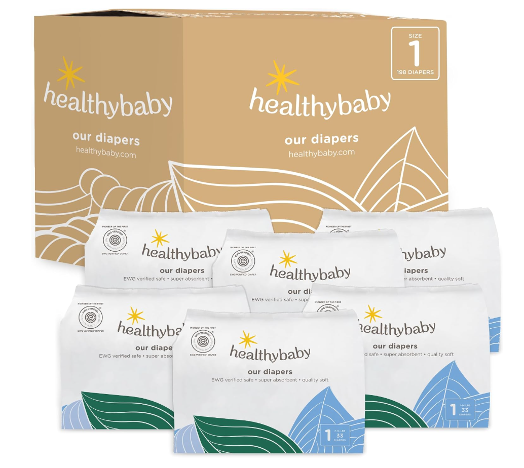 HealthyBaby Non-Toxic Diapers for Sensitive Skin - Size 1, 198 Count