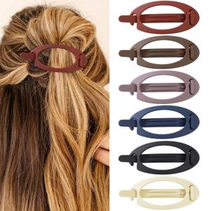 French Concord Hair Clips Claw - 6Pcs Side Slid Flat Hair Clips for Volume Strong Hold No Slip Grip Hair Claw Clips for Women Girls Thick Thin Hair (Matte Oval(Medium,3.35 inches))
