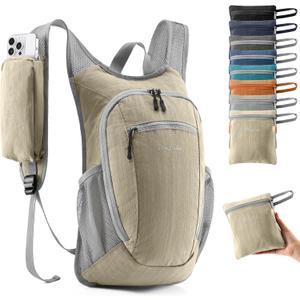 10L Small Hiking Backpack Travel Daypack Lightweight Packable Back Pack for Women Men(Beige)
