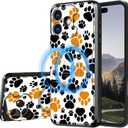 for iPhone 16 Case with Stand & Camera Cover, Full-Body Rugged Protective Phone Case with Kickstand & Magnetic Wireless Charging Compatibility, Dog Paw Prints