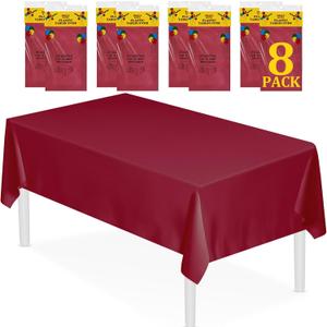 XSEINO 8 Pack 54" x 108" Premium Wine Red Plastic Table Cloth,Disposable Rectangle Tablecloths Waterproof Table Cover for Birthday Wedding Anniversary Graduation Party Decorations Supplies
