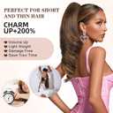 Lommel Ponytail Extension 18Inch Claw Clip Ponytail Extension Brown with Golden Highlights Wavy Curly Claw Clip in Ponytail Hair Extensions, Natural Fake Ponytail Synthetic Hairpiece for Women