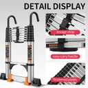 JIASHCHE Telescoping Ladder,Aluminum with with Stable Hook and stabilizer barand,Lightweight Multi-Purpose Extension Ladder,Heavy Duty 330lbs Max Capacity,Collapsible Ladder for RV or Outdoor (12.5FT)